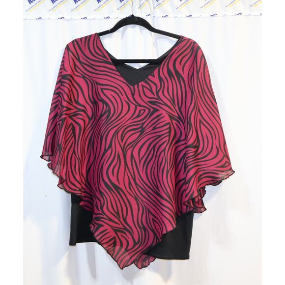 Sarah b woman Poncho Style Sheer Top Dark Pink and Black Zebra Print Size 2X - Picture 1 of 3